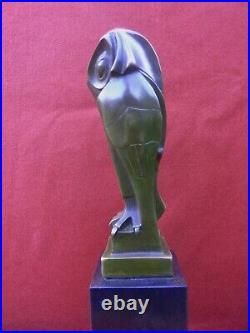 Art Deco Bronze Figurine Sculpture Statue Cubist Wise Owl Hot Cast Bird Figure