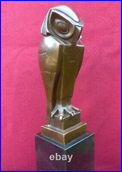 Art Deco Bronze Figurine Sculpture Statue Cubist Wise Owl Hot Cast Bird Figure