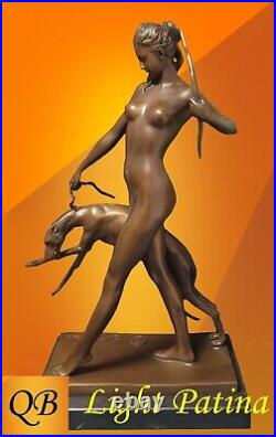 Art Deco Bronze Figurine Sculpture Statue Diana Hound Hot Cast Naked Figure Lp