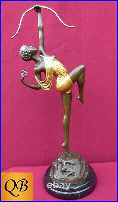 Art Deco Bronze Figurine Sculpture Statue Diana Huntress Gold Figure Hot Cast