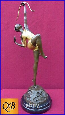 Art Deco Bronze Figurine Sculpture Statue Diana Huntress Gold Figure Hot Cast