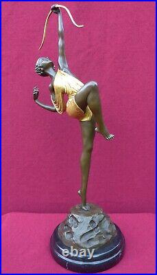 Art Deco Bronze Figurine Sculpture Statue Diana Huntress Gold Hot Cast Figure
