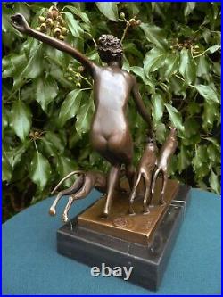 Art Deco Bronze Figurine Sculpture Statue Diana Spring Frolic Hot Cast Nude Lady