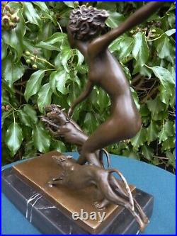 Art Deco Bronze Figurine Sculpture Statue Diana Spring Frolic Hot Cast Nude Lady