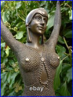 Art Deco Bronze Figurine Sculpture Statue Dourga Erotic Hot Cast Lady Dancer