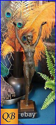 Art Deco Bronze Figurine Sculpture Statue Dourga Erotic Lady Dancer Chiparus