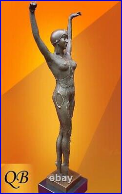 Art Deco Bronze Figurine Sculpture Statue Dourga Erotic Lady Dancer Chiparus