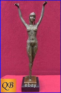 Art Deco Bronze Figurine Sculpture Statue Dourga Erotic Lady Dancer Chiparus