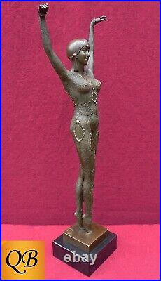 Art Deco Bronze Figurine Sculpture Statue Dourga Erotic Lady Dancer Chiparus