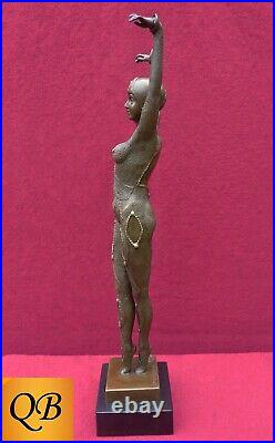 Art Deco Bronze Figurine Sculpture Statue Dourga Erotic Lady Dancer Chiparus