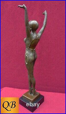 Art Deco Bronze Figurine Sculpture Statue Dourga Erotic Lady Dancer Chiparus