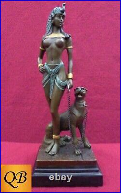 Art Deco Bronze Figurine Sculpture Statue Egyptian Cleopatra Hot Cast Naked Lady
