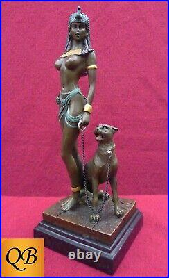 Art Deco Bronze Figurine Sculpture Statue Egyptian Cleopatra Hot Cast Naked Lady