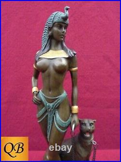 Art Deco Bronze Figurine Sculpture Statue Egyptian Cleopatra Hot Cast Naked Lady