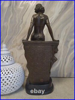 Art Deco Bronze Figurine Sculpture Statue Egyptian Sphynx Lady Hot Cast Figure