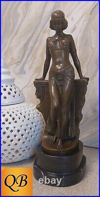 Art Deco Bronze Figurine Sculpture Statue Egyptian Sphynx Lady Hot Cast Figure