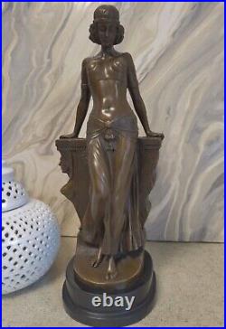 Art Deco Bronze Figurine Sculpture Statue Egyptian Sphynx Lady Hot Cast Figure