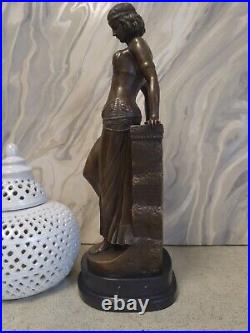 Art Deco Bronze Figurine Sculpture Statue Egyptian Sphynx Lady Hot Cast Figure