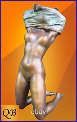 Art Deco Bronze Figurine Sculpture Statue Erotic Nude Lady Naked Figure Hot Cast