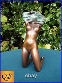 Art Deco Bronze Figurine Sculpture Statue Erotic Nude Lady Naked Figure Hot Cast