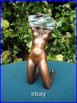 Art Deco Bronze Figurine Sculpture Statue Erotic Nude Lady Naked Figure Hot Cast
