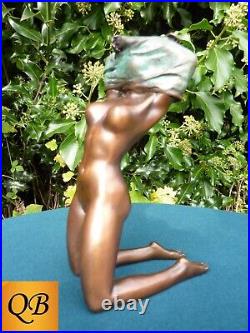 Art Deco Bronze Figurine Sculpture Statue Erotic Nude Lady Naked Figure Hot Cast