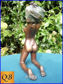 Art Deco Bronze Figurine Sculpture Statue Erotic Nude Lady Naked Figure Hot Cast