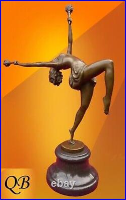 Art Deco Bronze Figurine Sculpture Statue Flame Dancer Hot Cast Lady Figure