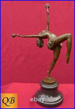 Art Deco Bronze Figurine Sculpture Statue Flame Dancer Hot Cast Lady Figure