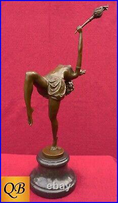 Art Deco Bronze Figurine Sculpture Statue Flame Dancer Hot Cast Lady Figure