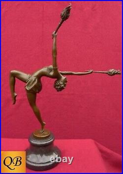 Art Deco Bronze Figurine Sculpture Statue Flame Dancer Hot Cast Lady Figure