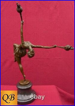 Art Deco Bronze Figurine Sculpture Statue Flame Dancer Hot Cast Lady Figure