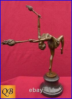 Art Deco Bronze Figurine Sculpture Statue Flame Dancer Hot Cast Lady Figure