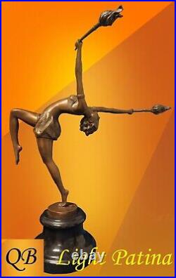 Art Deco Bronze Figurine Sculpture Statue Flame Dancer Lp Hot Cast Lady Figure