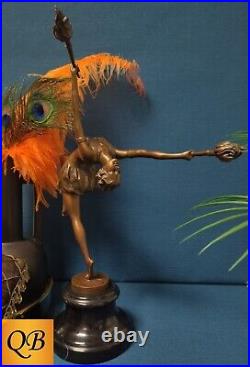 Art Deco Bronze Figurine Sculpture Statue Flame Dancer Lp Hot Cast Lady Figure