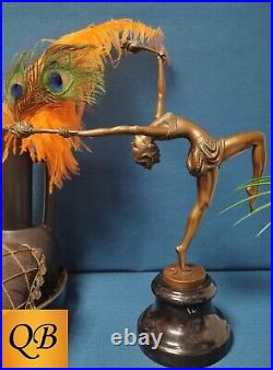 Art Deco Bronze Figurine Sculpture Statue Flame Dancer Lp Hot Cast Lady Figure