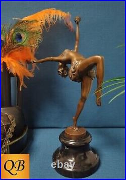 Art Deco Bronze Figurine Sculpture Statue Flame Dancer Lp Hot Cast Lady Figure