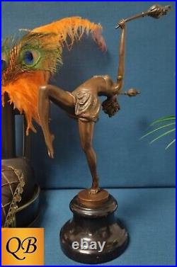 Art Deco Bronze Figurine Sculpture Statue Flame Dancer Lp Hot Cast Lady Figure