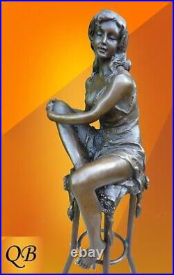 Art Deco Bronze Figurine Sculpture Statue Hot Cast Charlotte Lady Figure Signed