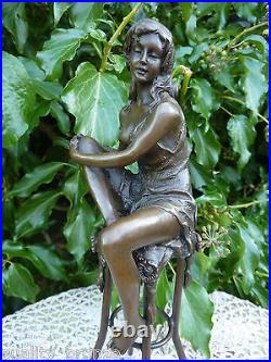Art Deco Bronze Figurine Sculpture Statue Hot Cast Charlotte Lady Figure Signed