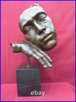 Art Deco Bronze Figurine Sculpture Statue Hot Cast Dream Face Mask Modern Figure