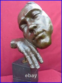 Art Deco Bronze Figurine Sculpture Statue Hot Cast Dream Face Mask Modern Figure