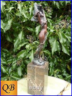 Art Deco Bronze Figurine Sculpture Statue Hot Cast Erotic Lady Nouveau Figure