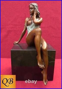 Art Deco Bronze Figurine Sculpture Statue Hot Cast Erotic Nude Lady Naked Figure