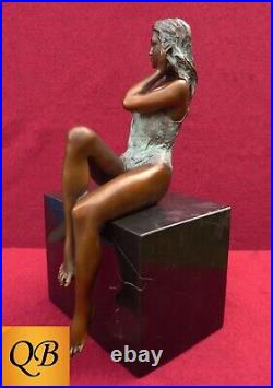 Art Deco Bronze Figurine Sculpture Statue Hot Cast Erotic Nude Lady Naked Figure