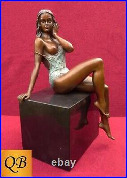 Art Deco Bronze Figurine Sculpture Statue Hot Cast Erotic Nude Lady Naked Figure