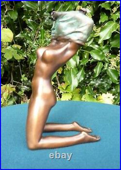 Art Deco Bronze Figurine Sculpture Statue Hot Cast Erotic Nude Lady Naked Figure