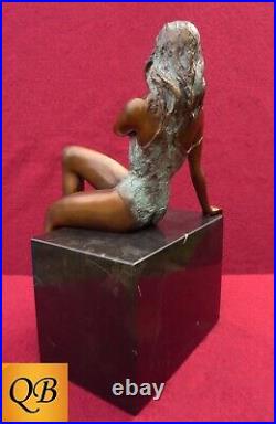 Art Deco Bronze Figurine Sculpture Statue Hot Cast Erotic Nude Lady Naked Figure