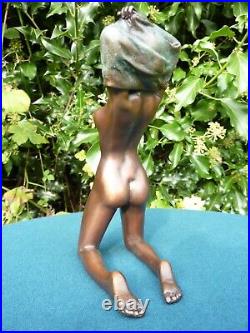 Art Deco Bronze Figurine Sculpture Statue Hot Cast Erotic Nude Lady Naked Figure