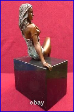 Art Deco Bronze Figurine Sculpture Statue Hot Cast Erotic Nude Lady Naked Figure